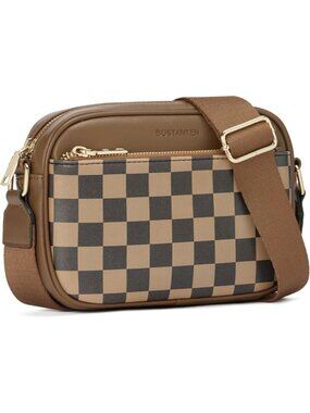 Women's Coffee Leather Crossbody Purses Shoulder Handbags with Wide Strap